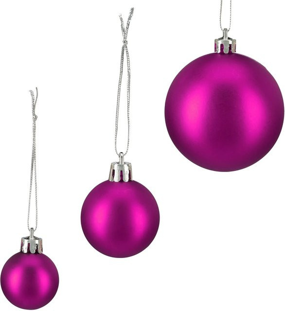 Relaxdays Christbaumkugeln 100er Set aus Kunststoff in Pink und Silber, rund, glänzend und matt - Bild 1