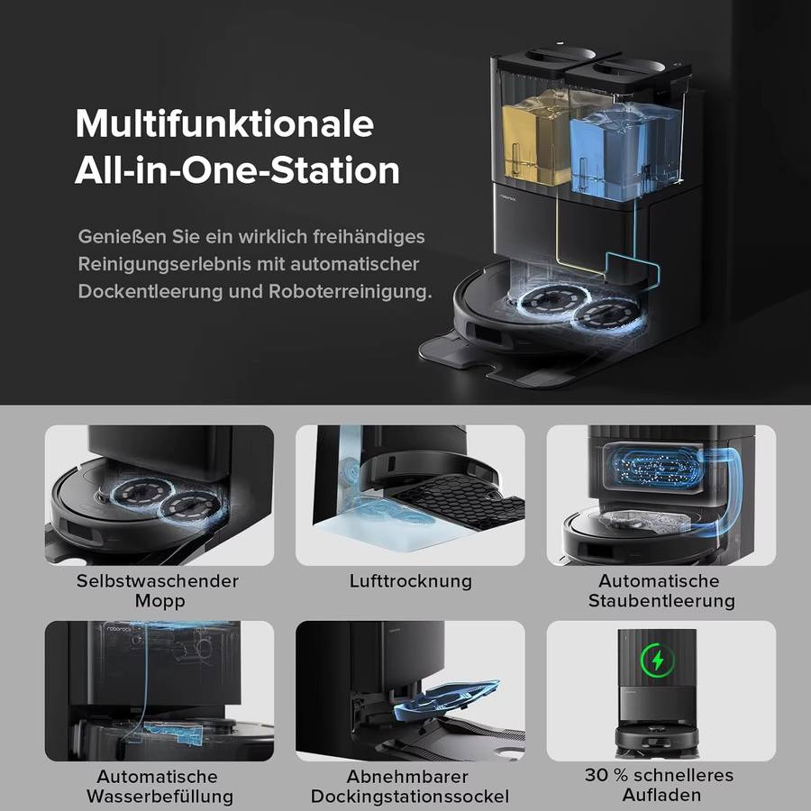 Roborock QV 35A Saug- und Wischroboter in Schwarz mit 8000 Pa Saugleistung, All-in-One-Dock, Anti-Tangle-Bürste und automatischer Wischfunktion - Bild 4