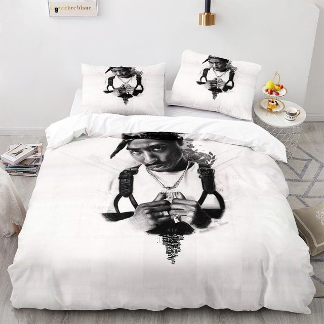 2 Pac Bettwäsche-Set mit 3D-Grafik für Erwachsene und Kinder, Weiß, Material: Mikrofaser, B/H: 135 x 200 cm - Bild 1