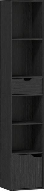 Aosom Bücherregal mit 6 Ebenen und Schublade in Schwarz, modernes Regal mit verstellbaren Fächern für Wohnzimmer, Büro und Schlafzimmer, H x B x T: 158 x 30 x 24 cm - Bild 1
