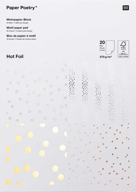 Rico Design Paper Poetry Motivpapier Block mit Punkten und Hot Foil, A4, 20 Blatt, Multicolour, 270 g/m² - Bild 1