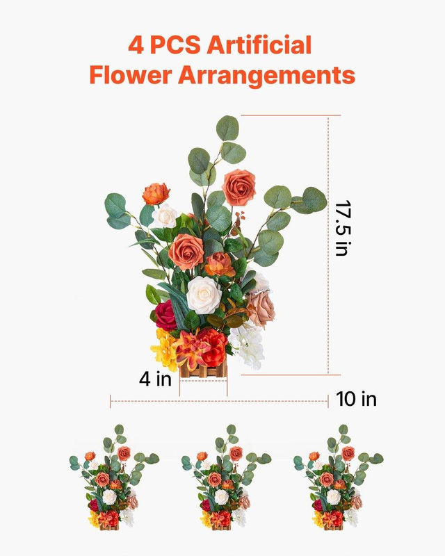Buying Solutions, MB Künstliches Blumenarrangement für Hochzeits-Tischdekoration, 4er Set, Mehrfarbig/Orange, Höhe: 45 cm, Breite: 25 cm, Tiefe: 25 cm - Bild 6