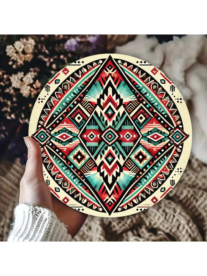 Geometrisches Metallschild Potdemiel Aztec Southwest Native American Tribal in Mehrfarbig, Durchmesser: 20,0 cm - Bild 6