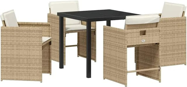 vidaXL 5-teiliges Garten-Essstuhlset aus Poly Rattan in Beige mit Kissen für Garten, Balkon und Terrasse - Bild 1