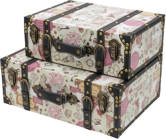 HMF VKO105 Vintage Koffer Truhe Holzkiste 2er Set in Weiß aus Holz - Bild 1
