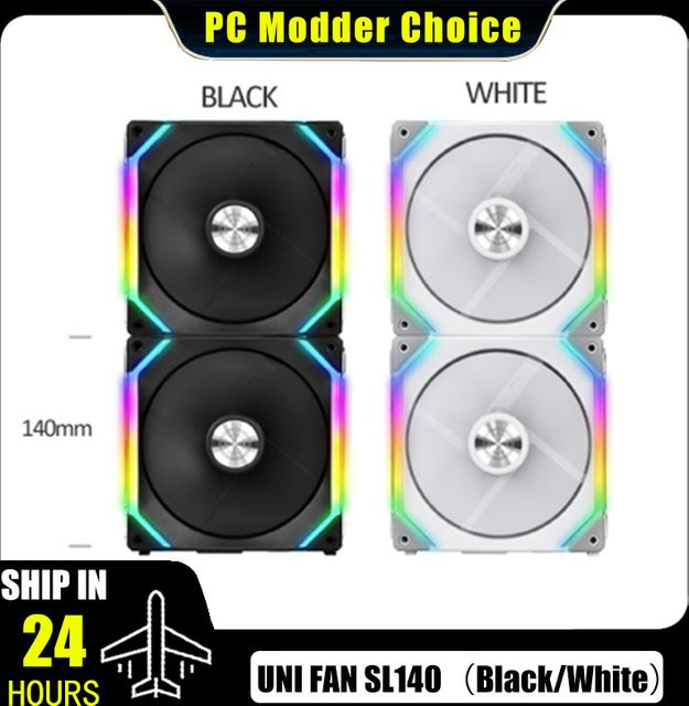 LIAN LI UNI Lüfter SL140 V1 Modularer Computer-Wasserkühlungs-Kühlerlüfter 140 mm mit kabelloser PWM-Steuerung 5 V ARGB in Schwarz oder Weiß, 2er-Pack - Bild 1