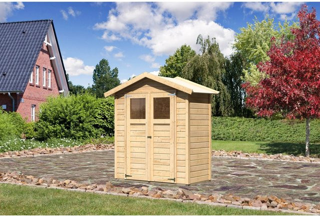 Karibu Gartenhaus Östersund aus Holz in Braun mit Satteldach, B: 222 cm, T: 93 cm, H: 167 cm - Bild 1