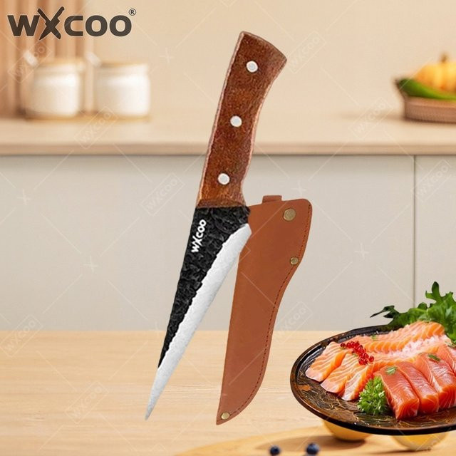 WXCOO Profi-Fischfiletiermesser mit Scheide, geschmiedetes Ausbeinmesser mit Holzgriff in Braun - Bild 1