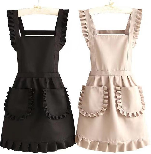 Eelhoe Koreanische Mode-Schürze für Erwachsene, wasserdichte Prinzessinnen-Schürze aus Polyester mit Taschen, Schwarz - Bild 1