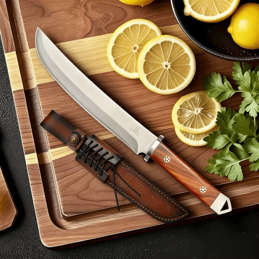 PLYS Japanisches Fleischermesser mit Edelstahlklinge und braunem Holzgriff - Bild 5