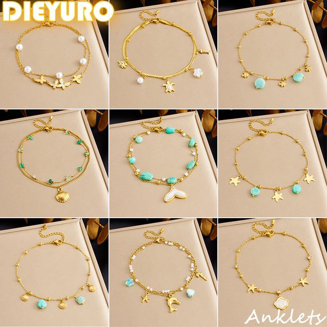 DIEYURO Fußkettchen Edelstahl, Perle, Gold, Damen - Bild 1