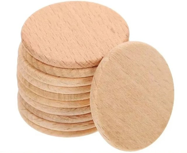 Runde Holzmünzen aus Buchenholz in Beige für Heimwerker und Lasergravur Durchmesser: 4 bis 7 cm - Bild 1