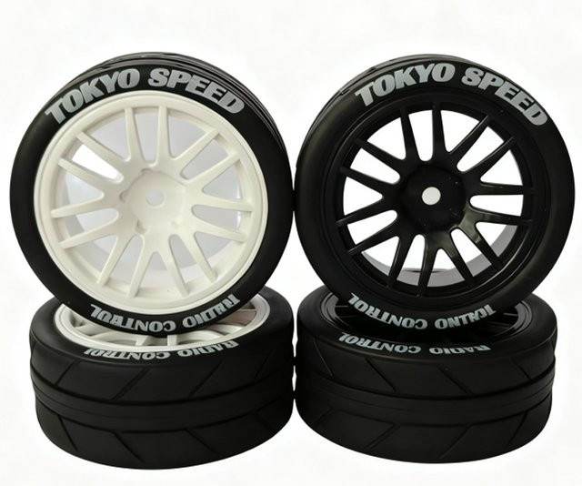 4PCS RC Racing Reifen & Räder, 65mm, 12mm Sechskant, Schwarz - Bild 1
