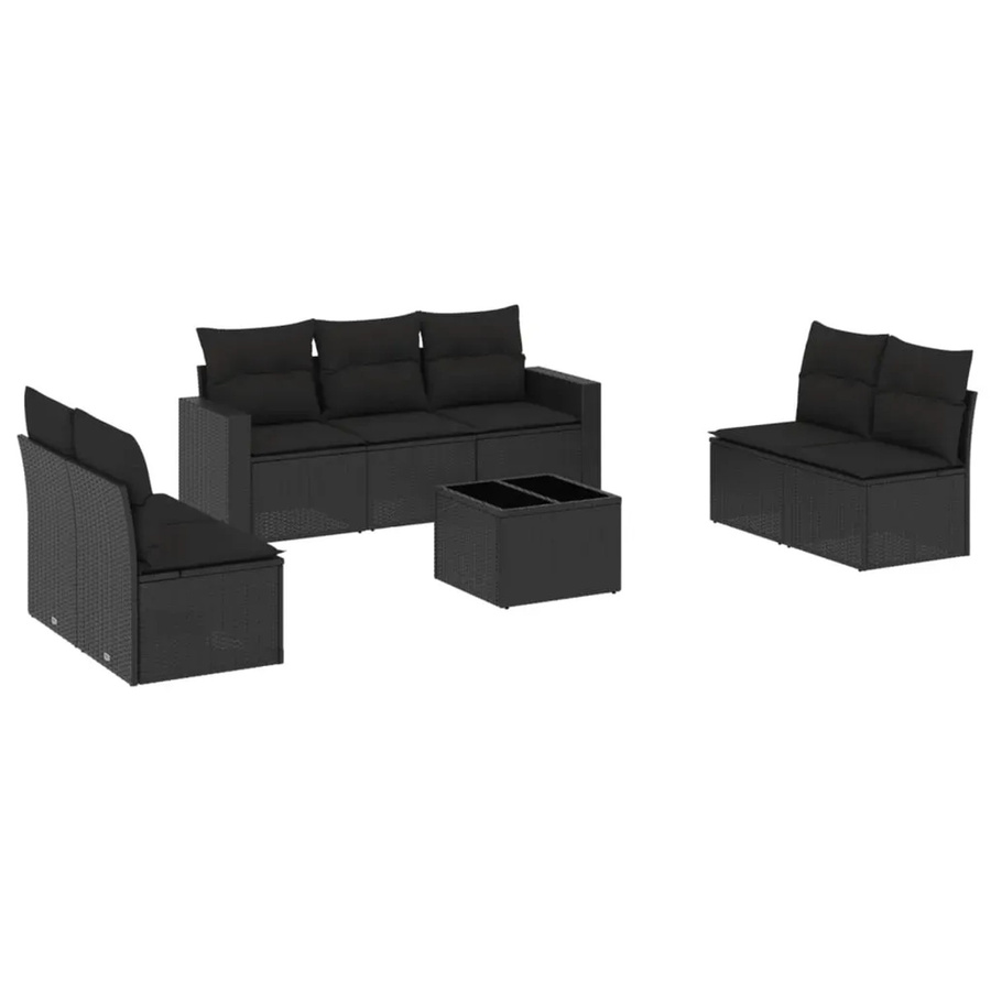 vidaXL 8-teilige Garten-Sofagarnitur in L-Form mit Kissen und Couchtisch, Schwarz, Poly-Rattan und Metallrahmen - Bild 2
