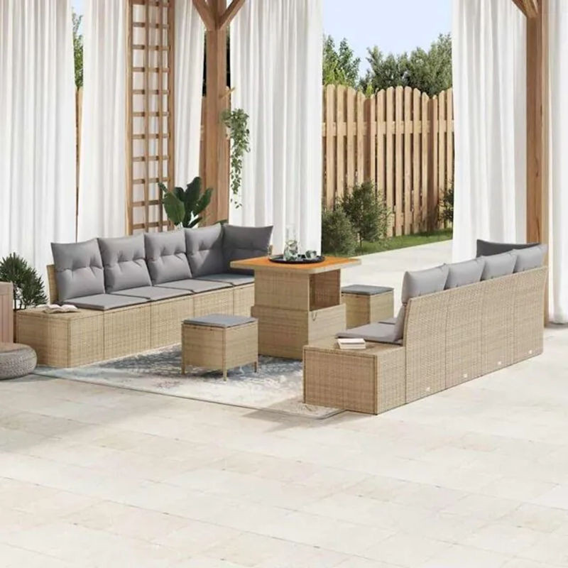 Vidaxl Garten-Sofa-Set aus Poly-Rattan mit 11-teiligem Kissen-Set in Beige - Bild 1