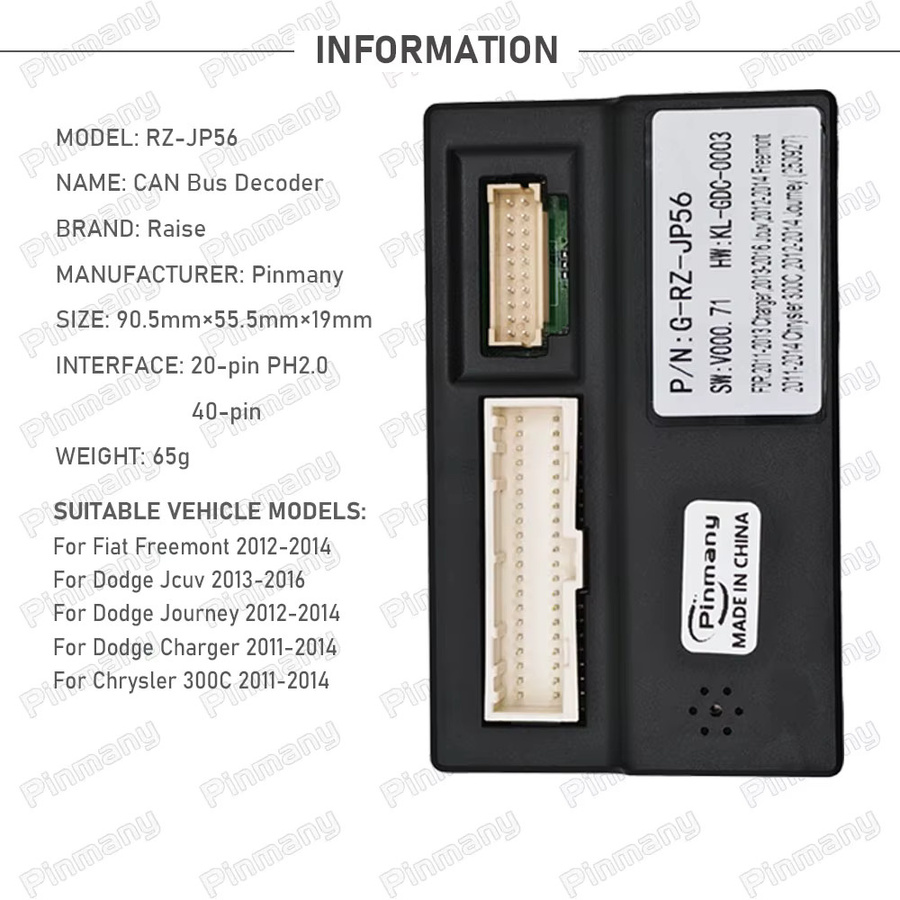 CAN-Bus-Decoder G-RZ-JP56 20-Pin Black Box für Chrysler 300C, Dodge Journey, Charger und Fiat Freemont in Schwarz - Bild 2