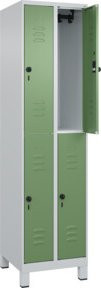 C+P Doppelstock-Spind Classic PLUS mit 2 Abteilen, Füße, Grau/Grün, H x B x T: 195 x 50 x 50 cm - Bild 1