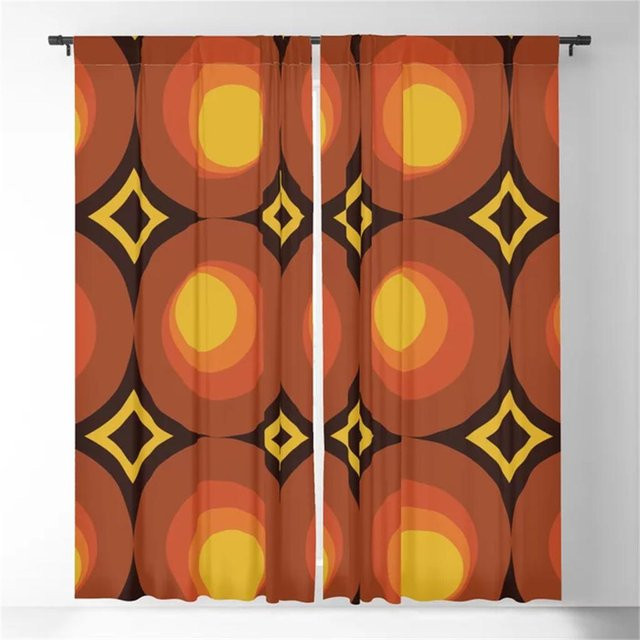 Yiran Furniture Verdunkelungsvorhänge Mid-Century Modern mit 3D-Kreisprint in Orange, Höhe: 220 cm, Breite: 175 cm - Bild 1