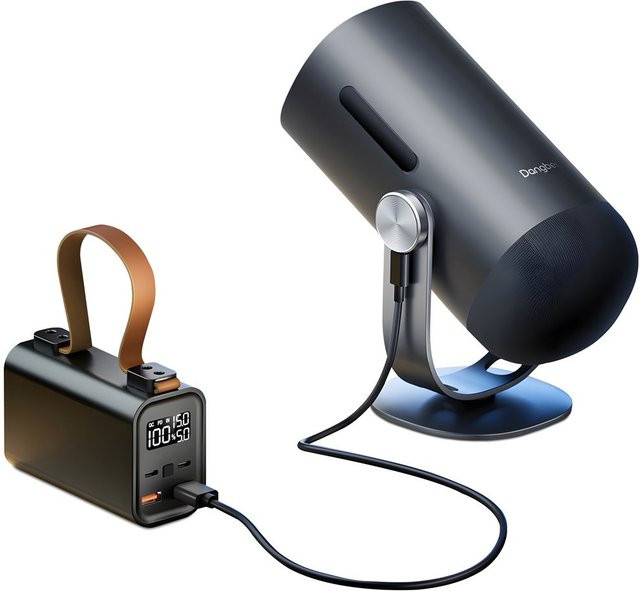 Freedo Mini Beamer Bundle mit PowerBank, Full HD LED Smart Projektor in Schwarz mit Bluetooth, USB-C und HDMI - Bild 1