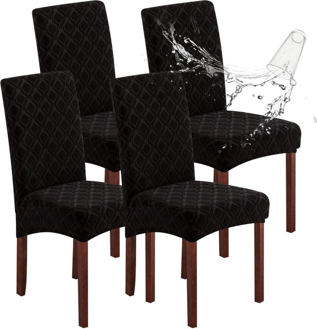 Wasserdichter und ölbeständiger Stuhlbezug mit Pfirsichblüten-Design für Esszimmer und Wohnzimmer in Schwarz, Beige oder Grau - Bild 1