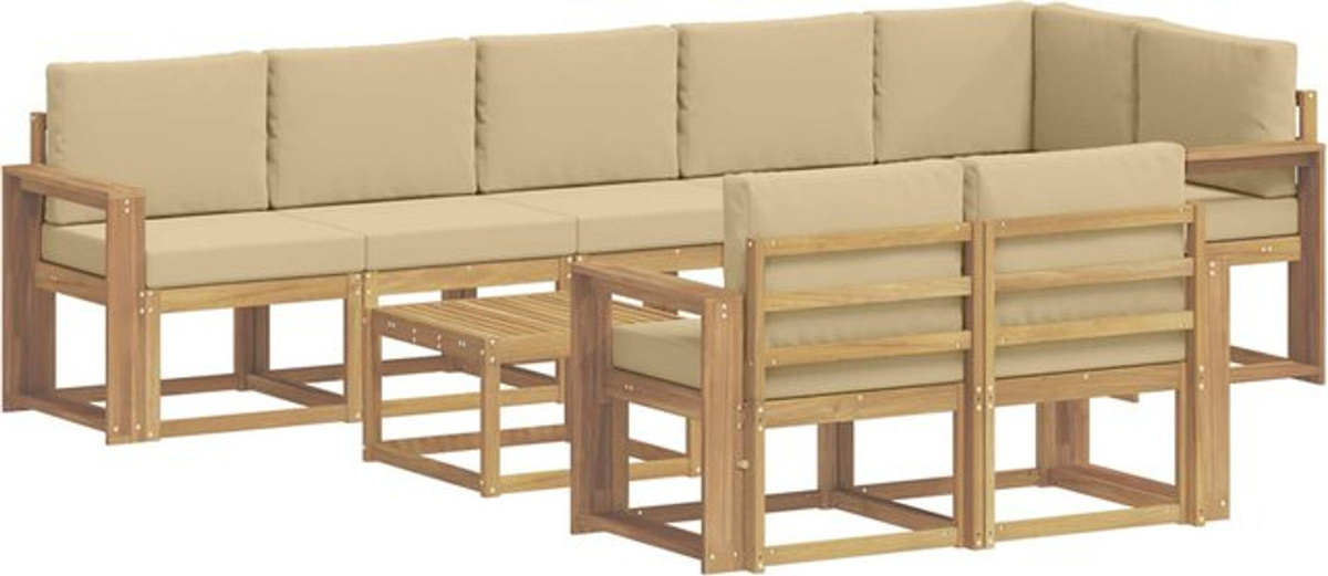 vidaXL Outdoor-Sofagarnitur aus Akazie mit 9-teiligem Set Kissen in Weiß und Beige aus Polyester - Bild 1
