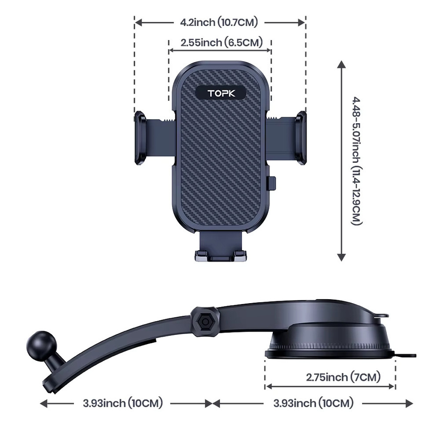 TOPK Autotelefonhalterung für das Armaturenbrett in Schwarz mit 360 Grad Rotation, universelle Handyhalterung für iPhone und Samsung - Bild 5