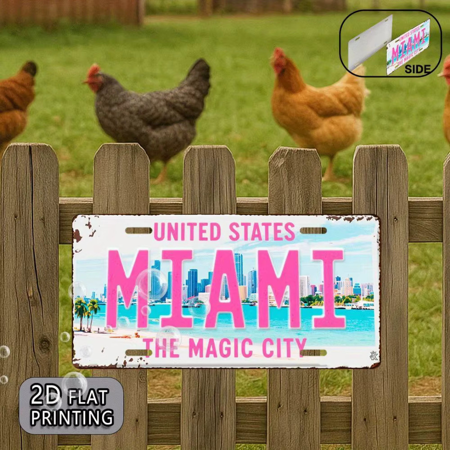 CIFBUY Miami Retro Metall-Aluminium Nummernschild Dekoratives Schild in Multicolour, B/H: 30,48 x 30,48 cm - Bild 2