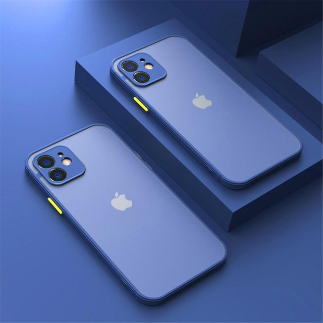 Rui Di Armor Matte Silikon Hülle für iPhone in Blau und Transparent mit stoßfestem Bumper und harter PC Abdeckung - Bild 1