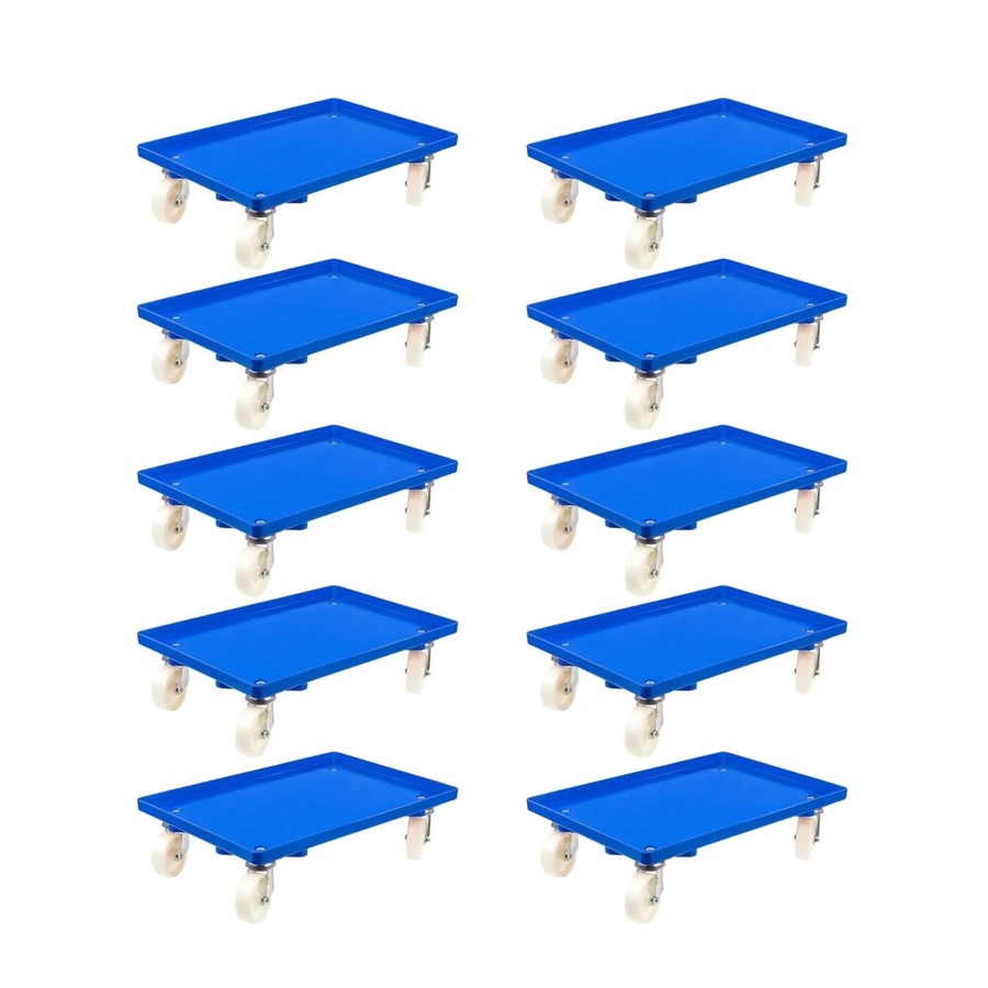 PROREGAL SparSet 10x Transportroller für Euroboxen, Farbe: Blau, mit Kunststoffrädern und geschlossenem Deck, Traglast: 300 kg, B/T: 60 x 40 cm - Bild 2