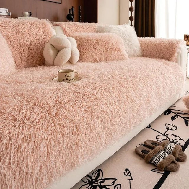 Weiches Sofakissen aus Lammwolle in Pink, luxuriöser Plüsch-Kissenbezug für das Wohnzimmer, B/H: 50 x 30 cm - Bild 1