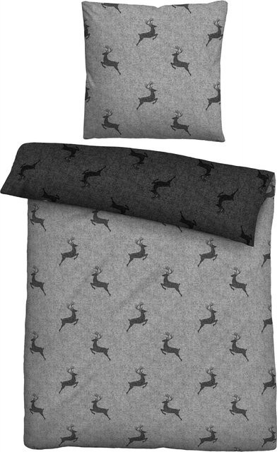 Mako-Satin Bettwäsche aus Baumwolle mit Tiermotiv in Grau, B/H: 155 x 220 cm und 80 x 80 cm - Bild 1