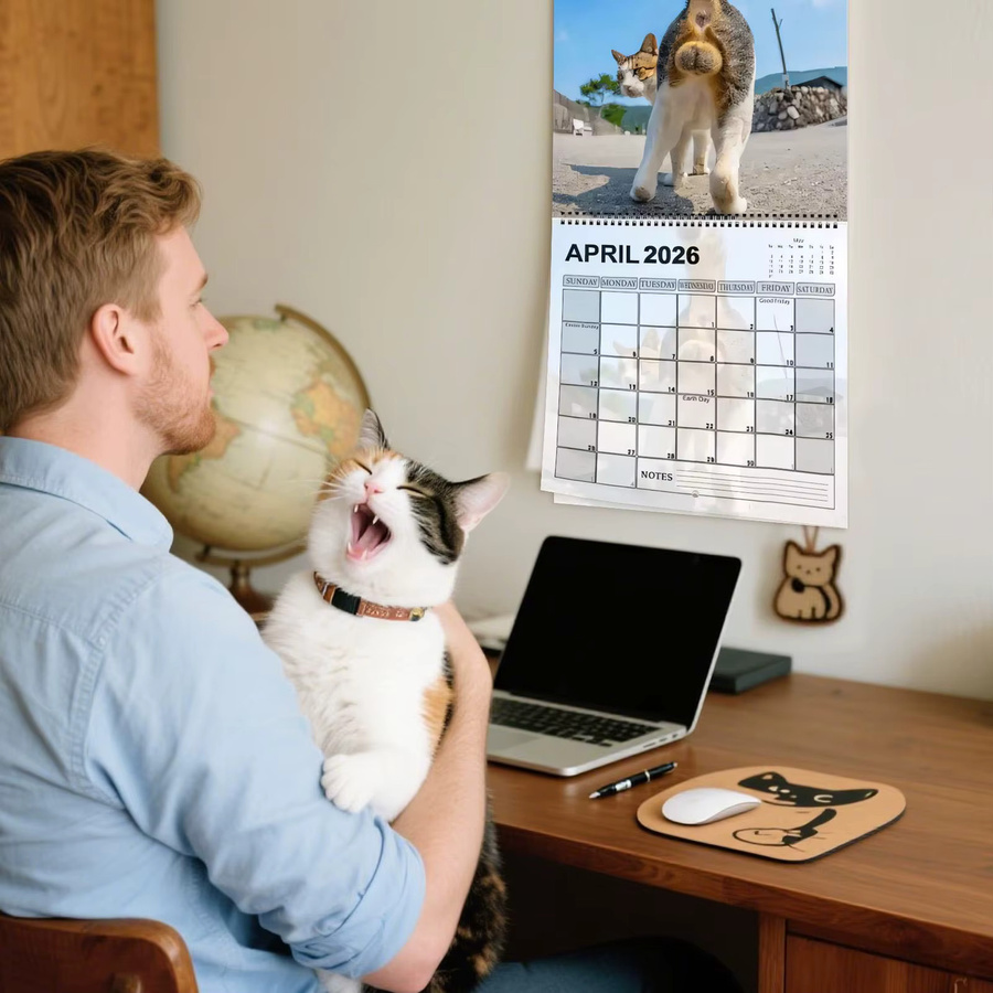 Wandkalender 2026 Katze Monatskalender mit 12 Monaten in Blau und Multicolour - Bild 6