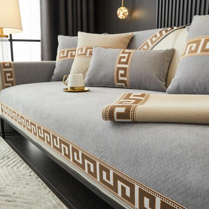 Yiran Furniture Sofabezug aus Chenille in Grau mit Stickerei, rutschfester Überwurf für das Wohnzimmer, Breite: 70 cm - Bild 1