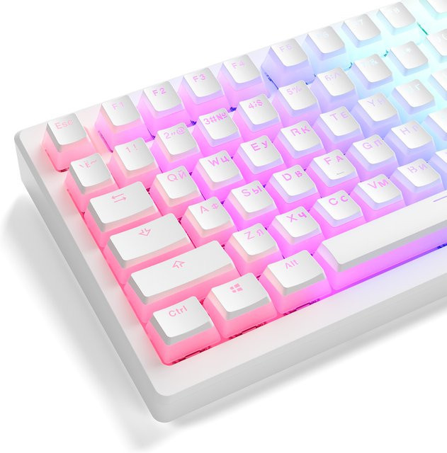 XVX Pudding Tastenkappen Weiß Transluzent, 165 Tasten Russisches Layout, PBT Double Shot Jelly RGB Hintergrundbeleuchtung, kompatibel mit 75% Tastaturen - Bild 1