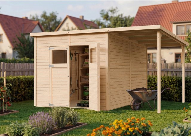 Bertilo Holz-Gartenhaus Amrum4PlusXL Flachdach Unbehandelt in Natural Brown - Bild 1