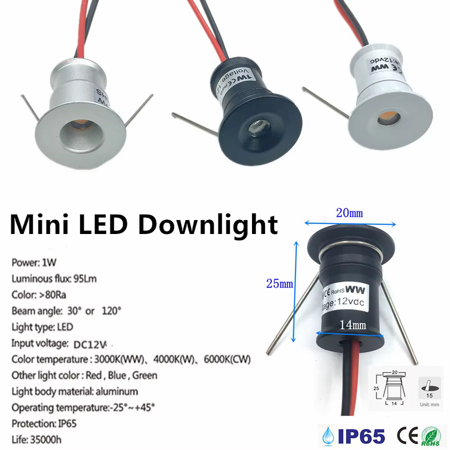 YELEDWAY Mini-LED-Einbaustrahler IP65 in Weiß, runder 1W Decken-Downlight für Treppen und Schränke inklusive Transformator, 12V - Bild 2