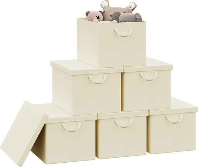WOLTU Faltbare Aufbewahrungsboxen mit Deckel aus Stoff in Beige für Kleidung und Quilts - Bild 1