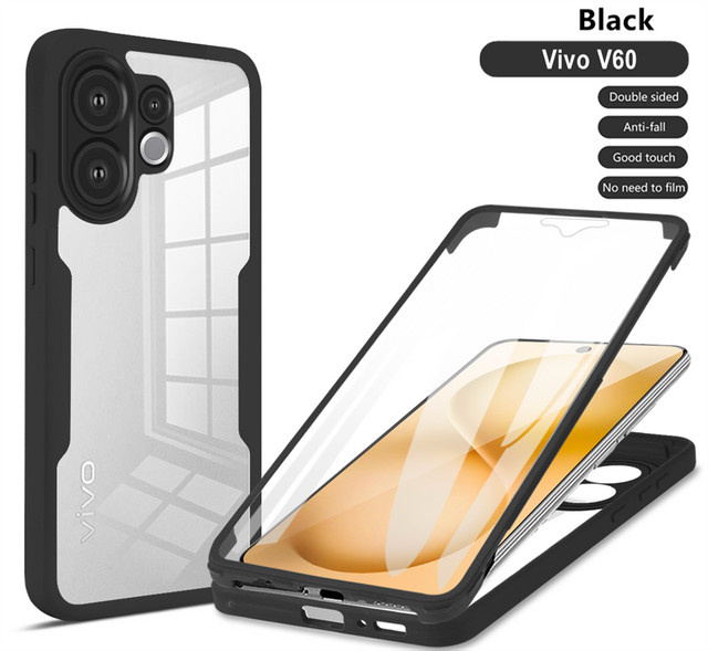 3in1 360 Grad Schutzhülle für Vivo V60 Pro V60 Lite V60 Y21D Y31 Y76S Y75 Y55 5G mit HD Displayschutz und transparenter Rückseite aus PC und TPU - Bild 1