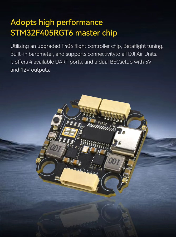 9IMOD MINI F405 Flugsteuerungsmodul mit 60A ESC und ICM42688 Gyro für RC FPV Racing Drohnen, Schwarz, 20 x 20 mm - Bild 2