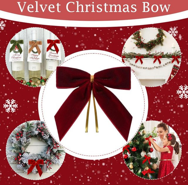 24er Set bunte Samt-Weihnachtsschleifen zur Dekoration für Weihnachtsbaum und Geschenkverpackungen - Bild 1