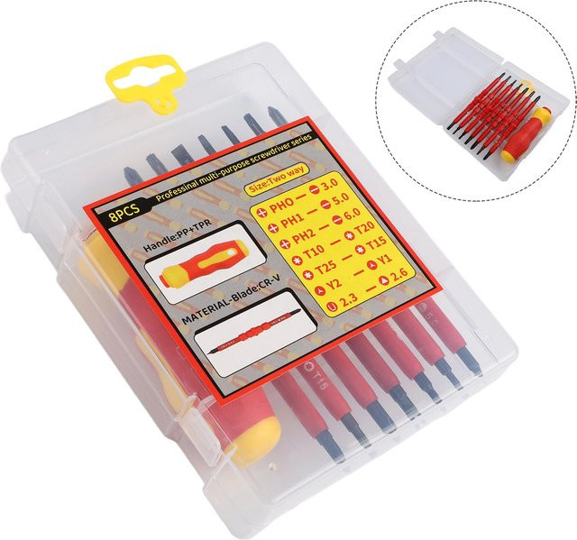 DAZZLEEX 14-in-1 VDE-isolierter Schraubendrehersatz mit magnetischen Bits in Rot für elektrische Reparaturen - Bild 1