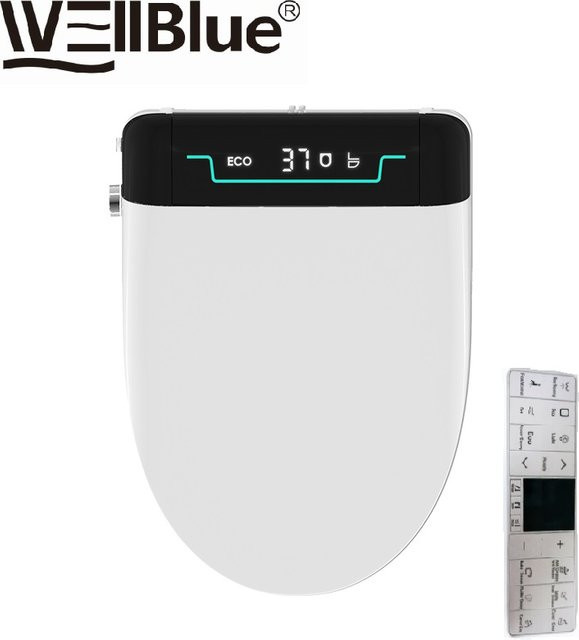 WEllBlue Eco Smart Bidet Sitz mit D-Form, Weiß, Automatisch Öffnen und Schließen, Beheizt, Energiebesparend, Warmwasserreinigung, Lufttrockner, Fernbedienung und Selbstreinigungsfunktion - Bild 1