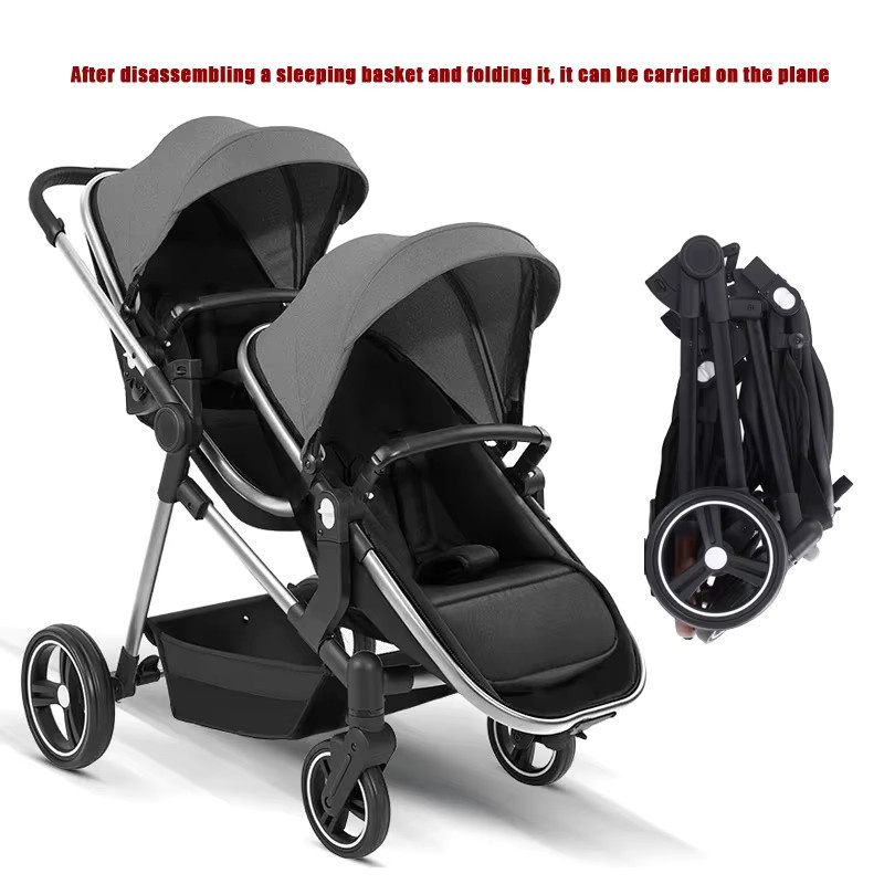 Multifunktionaler faltbarer Zwillingskinderwagen als konvertierbarer Leichtgewicht-Babywagen in Schwarz und Multicolour - Bild 2