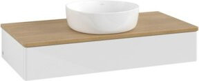 V&B Waschtischunterschrank Antao ohne Frontstruktur in Eiche Honig und Weiß Lack, B/T/H: 100 x 50 x 19 cm - Bild 1