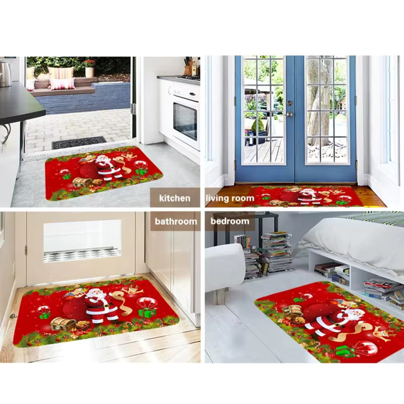Rutschfeste Weihnachts-Fußmatte Santa Willkommen von VIKAMA in Rot und Grau, Polyester, B/T: 60 x 40 cm - Bild 2