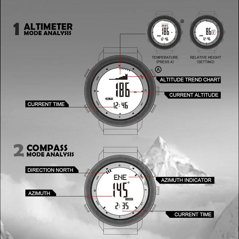 NORTH EDGE Digitaluhr, Herren, Schwarz, Silikon, Höhenmesser, Barometer, Kompass - Bild 5