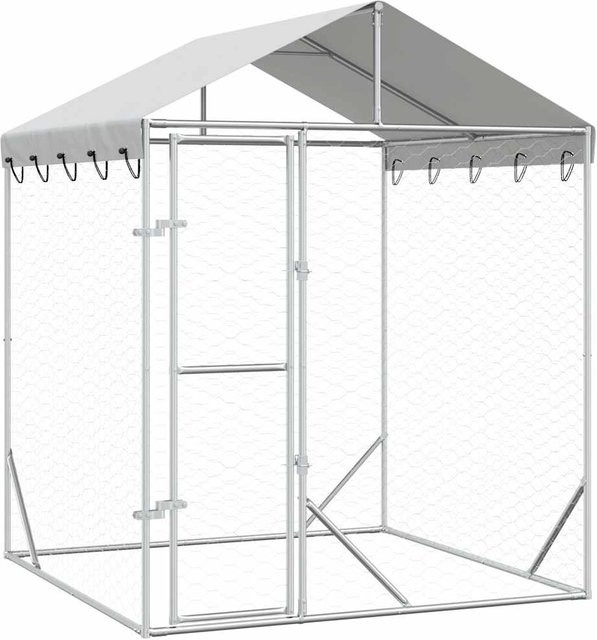 Hundezwinger für den Außenbereich von Yiwydaa aus verzinktem Stahl mit Dach in Silber, B/T/H: 2 x 2 x 2,5 m - Bild 1