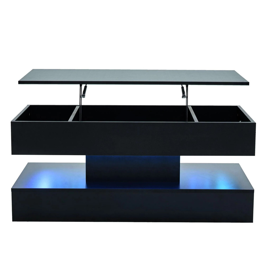 Merax Couchtisch in Schwarz mit LED-Beleuchtung, höhenverstellbar durch Hydraulik-Mechanismus und Stauraum, moderner Wohnzimmertisch aus MDF-Laminat - Bild 2