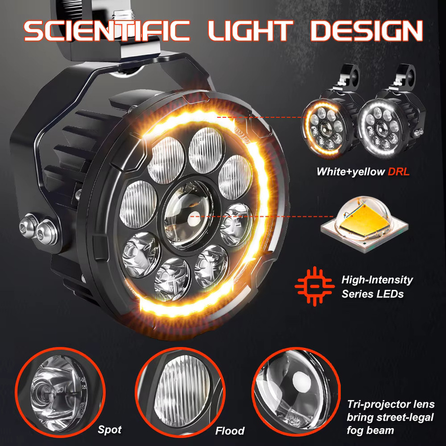CO LIGHT 5 Zoll Hochleistungs-Motorrad-LED-Arbeitsscheinwerfer mit DRL und Stroboskop, Weiß und Amber, für Offroad-Fahrzeuge 12V-80V - Bild 2