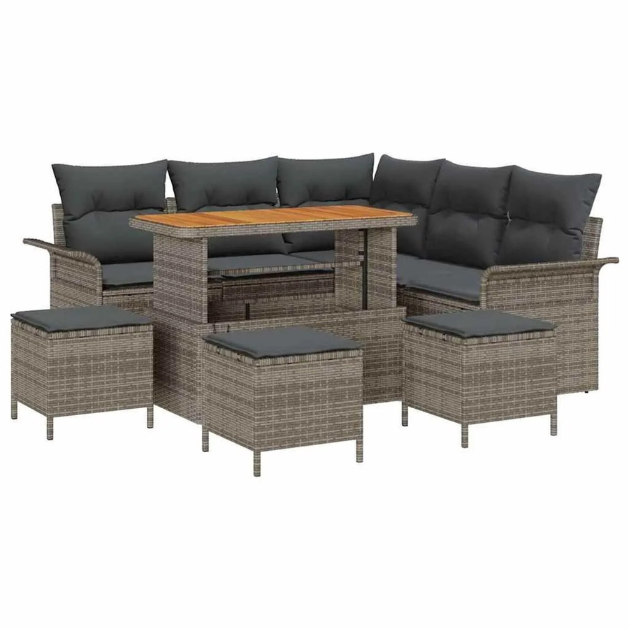 vidaXL Garten-Sofa-Set in L-Form mit 9 Teilen und integriertem Kissen-Speicher, Grau - Bild 2